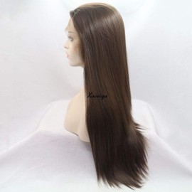 Xiweiy 6 Brown Silky Straight Lace Front Wigs Side Parting Half Hand Tied Natural Hairline Wig Heat Resistant Fiber Hair for Women 24inch