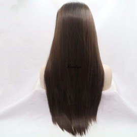 Xiweiy 6 Brown Silky Straight Lace Front Wigs Side Parting Half Hand Tied Natural Hairline Wig Heat Resistant Fiber Hair for Women 24inch
