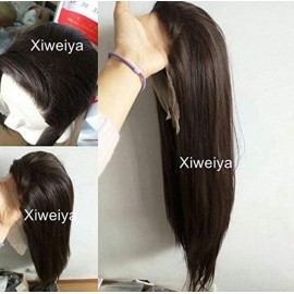 Xiweiy 6 Brown Silky Straight Lace Front Wigs Side Parting Half Hand Tied Natural Hairline Wig Heat Resistant Fiber Hair for Women 24inch
