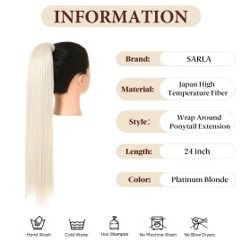 SARLA Ponytail Hair Extension Wrap Around Long Straight 24 Inch Synthetic Hairpiece for Women Platinum Blonde