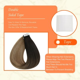 Full Shine Tape in Hair Extensions Human Hair 14 Inch Color 2/6/18 Brown Ombre Ash Blonde Remy Balayage Human Hair Tape Extensions 20PCS 50g Tape Ins Human Hair Extensions for Women