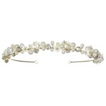 SAMKY Gold Bridal Tiara Rhinestone Wedding Crown Pearl Headpiece Hair Accessories for Bride