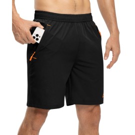 TBMPOY Men\'s Outdoor Sports Quick Dry Gym Running Shorts Zipper Pockets, 01black, Medium
