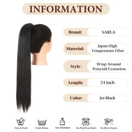 SARLA Ponytail Hair Extension Wrap Around Long Straight 24 Inch Synthetic Hairpiece for Women Jet Black SARLA Ponytail Hair Extension Wrap Around Long Straight 24 Inch Synthetic Hairpiece for Women Jet Black