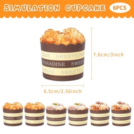 Hagao Fake Cupcake Simulation Sprinkle Artificial Food Cake Mixed Play Food Model Kitchen Decoration 6 pcs