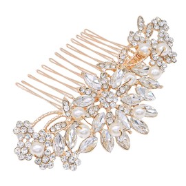 Ammei Headpiece Rose Gold Wedding Hair Comb With Pearls and Crystals Wedding Hair Accessories Bridal Headpiece Or For Parties (Rose God)