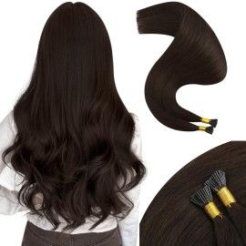 Moresoo I Tip Hair Extensions Human Hair 24 Inch Straight Itip Human Hair Extensions Darkest Brown Itip Hair Extensions Real Human Hair for Wedding 40G 50S