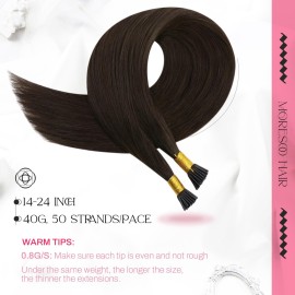 Moresoo I Tip Hair Extensions Human Hair 24 Inch Straight Itip Human Hair Extensions Darkest Brown Itip Hair Extensions Real Human Hair for Wedding 40G 50S
