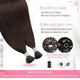 Moresoo I Tip Hair Extensions Human Hair 24 Inch Straight Itip Human Hair Extensions Darkest Brown Itip Hair Extensions Real Human Hair for Wedding 40G 50S