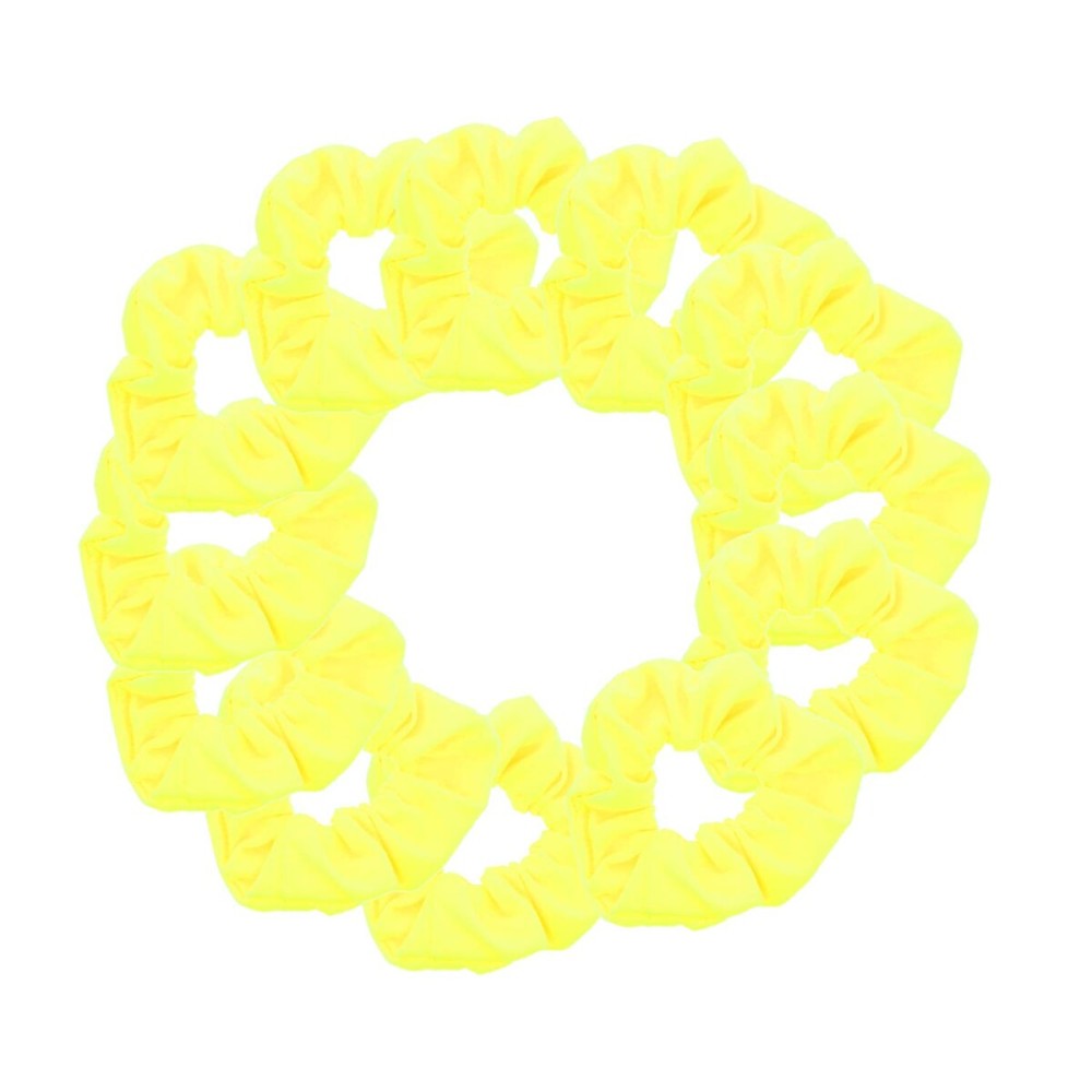 12 Pack Solid Hair Ties Scrunchies (Neon Yellow)