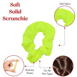 12 Pack Solid Hair Ties Scrunchies (Neon Yellow)