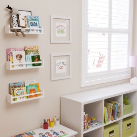 Brightmaison Nursery Book Shelves - Floating Wall Shelves - Baby, Kids, Nursery Wall Decor - Wall Mount Book Organizer Storage Ledge, Display Holder for Toys - Set of 3, Ships Assembled (White)