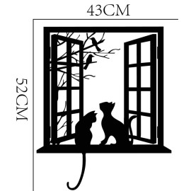 BIBITIME Tree Branch Fake Window Black Cats Wall Art Stickers for Bedroom Living Room Coffee Shop Vinyl Decals Nursery Bedroom Kids Room Decor 16.92 in x 20.47 in