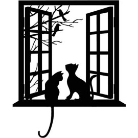 BIBITIME Tree Branch Fake Window Black Cats Wall Art Stickers for Bedroom Living Room Coffee Shop Vinyl Decals Nursery Bedroom Kids Room Decor 16.92 in x 20.47 in