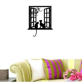 BIBITIME Tree Branch Fake Window Black Cats Wall Art Stickers for Bedroom Living Room Coffee Shop Vinyl Decals Nursery Bedroom Kids Room Decor 16.92 in x 20.47 in
