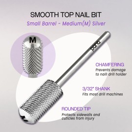 PANA 3/32 Small Smooth Round Top Safety Carbide Nail Drill Bit for Gel Polish & Acrylic Removal Nail Salon Manicure Pedicure Electric File Tools (Small Barrel - Silver, Medium) PANA 3/32 Small Smooth Round Top Safety Carbide Nail Drill Bit for Gel Polish & Acrylic Removal Nail Salon Manicure Pedicure Electric File Tools (Small Barrel - Silver, Medium)