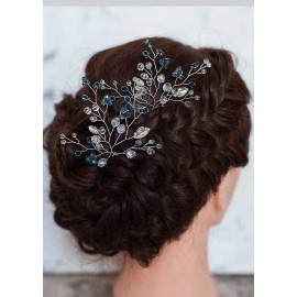 FXmimior Hair Pins Bridal Women Light Blue Crystal Vintage Wedding Party Headpiece Hair Clip Crystal Hair Accessories(pack of 2)