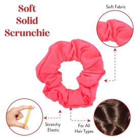 12 Pack Solid Hair Ties Scrunchies (Neon Pink)