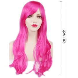 ANESHE Wigs 28 Long Wavy Hair Heat Resistant Cosplay Wig for Women (Rose)