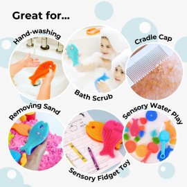 Innobaby Bathin\' Smart Silicone Bath Scrub for Babies Toddlers and Adults in Double Sided Sensory Fish Shape, Gently Exfoliate Face and Body, Made with Quick-Dry Food Grade Silicone- Orange/Yellow