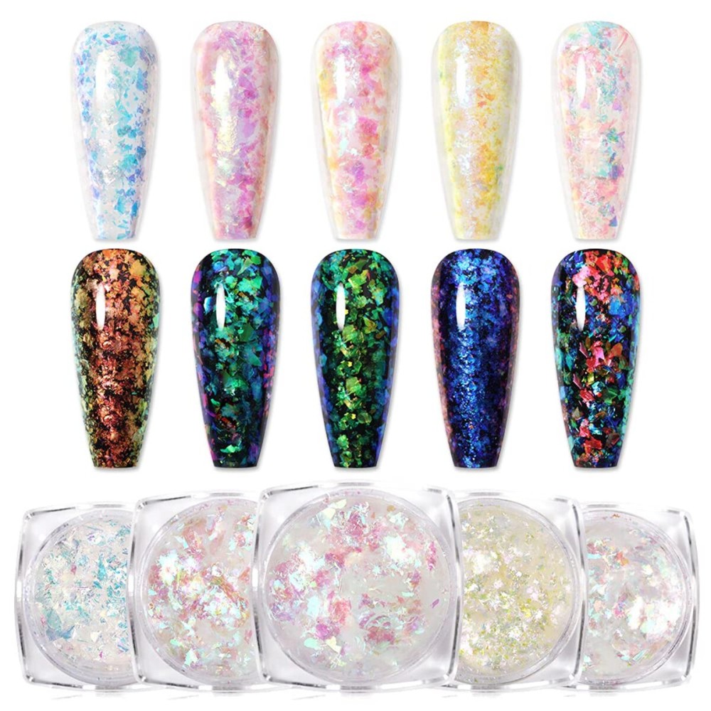 Born Pretty Nail Confetti Powder Chameleon Flakes Paillette Chrome Nail Powder Irregular Nail Art Glitter Sequins Flakes 5 Jars Born Pretty Nail Confetti Powder Chameleon Flakes Paillette Chrome Nail Powder Irregular Nail Art Glitter Sequins Flakes 5 Jars