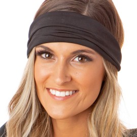 Hipsy Adjustable & Stretchy Basic Xflex Wide Headbands for Women Girls & Teens (Black & Red Basic 2pk)
