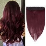 Benehair Burgundy One Piece Clip in Hair Extensions Human Hair Wine Red Hair Extensions Clip in Human Hair 22inch 3/4 Full Head Straight Remy Human Hair 5 Clips