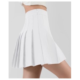 Women Girls 2024 high Waisted Pleated Skater Tennis School Skirt Uniform Skirts A-White
