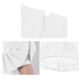 Women Girls 2024 high Waisted Pleated Skater Tennis School Skirt Uniform Skirts A-White