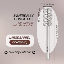 PANA Professional 3/32 Shank Size - Flat Top Large Barrel Silver Carbide Bit Coarse Grit - Nail Drill Bit for Dremel Machine