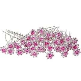 AKOAK 20 Pcs/Lot Women Wedding Bridal Clear Crystal Rhinestone Rose Flower Hair Pin Clips Hair Accessories Jewelry Barrettes HeadwearPink