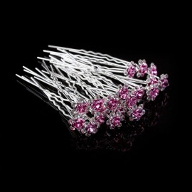 AKOAK 20 Pcs/Lot Women Wedding Bridal Clear Crystal Rhinestone Rose Flower Hair Pin Clips Hair Accessories Jewelry Barrettes HeadwearPink