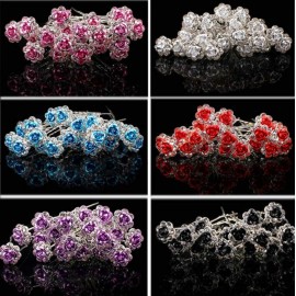 AKOAK 20 Pcs/Lot Women Wedding Bridal Clear Crystal Rhinestone Rose Flower Hair Pin Clips Hair Accessories Jewelry Barrettes HeadwearPink