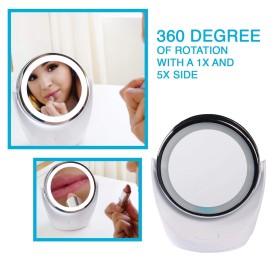 Aurora Health & Beauty 1x/5x Led Vanity/Makeup Mirror, 360 Rotation, Portable With Led Ring