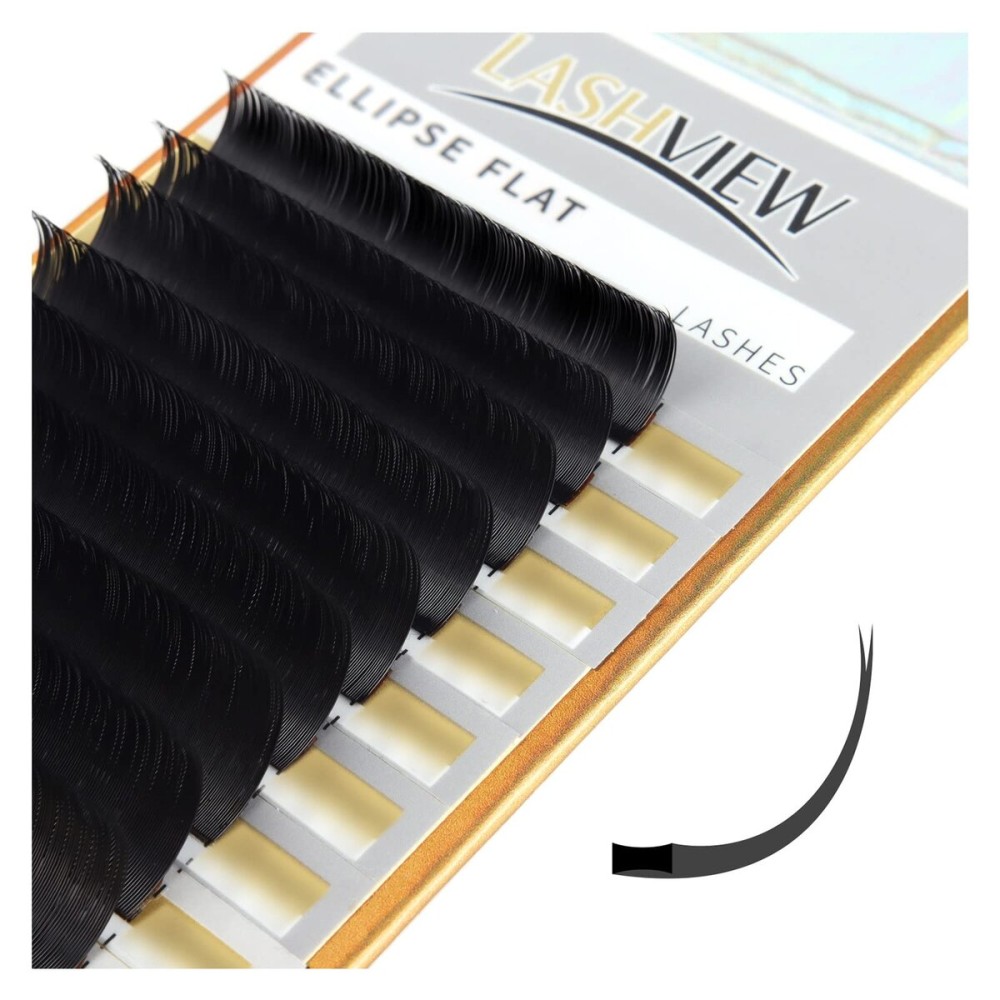 LASHVIEW Eyelash Extensions,Ellipse Flat Eyelash Extensions 0.20mm D Curl 15mm,Black,Individual Lashes,Semi-Permanent Extremely Soft Professional Salon Use