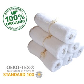 Channing & Yates Organic Baby Washcloth Set Premium Boutique- (6 Pack Wash Cloth) - Softest Face Towels or Washcloths for Eczema - Child or Adult Essentials for Bath (Beige/White)