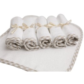 Channing & Yates Organic Baby Washcloth Set Premium Boutique- (6 Pack Wash Cloth) - Softest Face Towels or Washcloths for Eczema - Child or Adult Essentials for Bath (Beige/White)