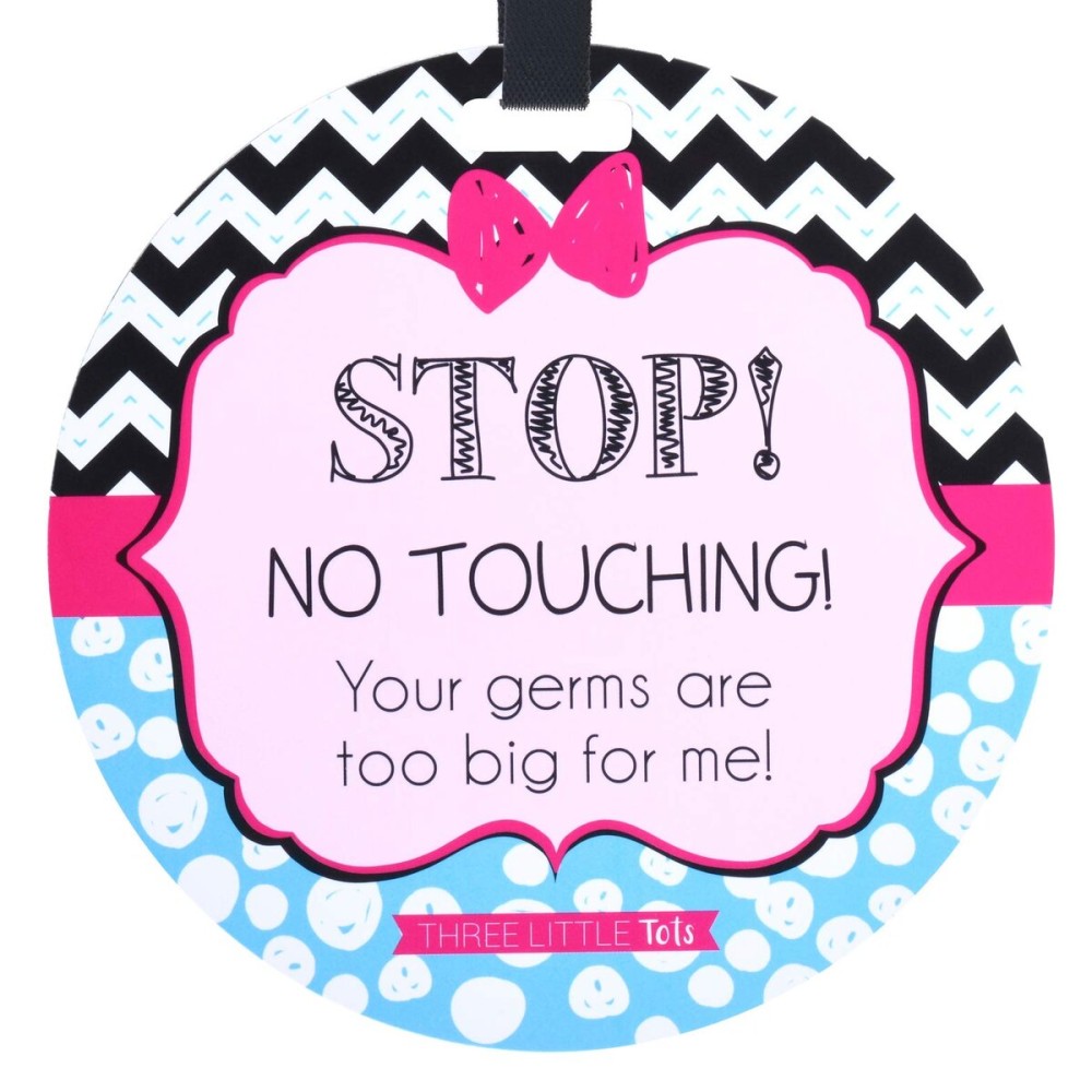 THREE LITTLE TOTS - Pink Zig Zag Stop No Touching Baby Car Seat Sign or Stroller Tag - CPSIA Safety Tested