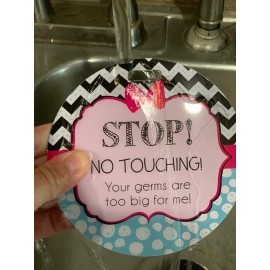 THREE LITTLE TOTS - Pink Zig Zag Stop No Touching Baby Car Seat Sign or Stroller Tag - CPSIA Safety Tested