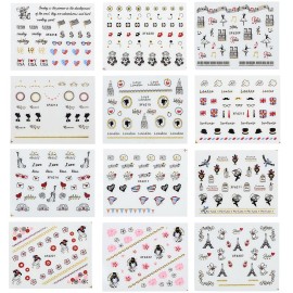 ALLYDREW 24 Sheets Globetrotter Nail Stickers Nail Art Paris Nail Stickers Patriotic Nails