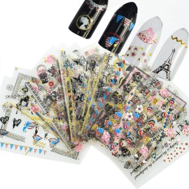 ALLYDREW 24 Sheets Globetrotter Nail Stickers Nail Art Paris Nail Stickers Patriotic Nails