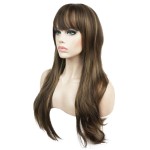 Aimole Women\'s Wig Long Straight Layered Wig Brown with Blonde Highlights Synthetic Wigs 24 Inches