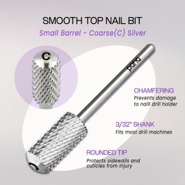 PANA 3/32 Small Smooth Round Top Safety Carbide Nail Drill Bit for Gel Polish & Acrylic Removal Nail Salon Manicure Pedicure Electric File Tools (Small Barrel - Silver, Coarse) PANA 3/32 Small Smooth Round Top Safety Carbide Nail Drill Bit for Gel Polish & Acrylic Removal Nail Salon Manicure Pedicure Electric File Tools (Small Barrel - Silver, Coarse)
