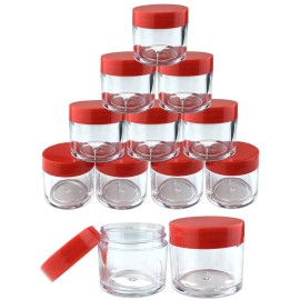 Beauticom 12 Piece 1 oz. USA Acrylic Round Clear Jars with Flat Top Lids for Creams, Lotions, Make Up, Cosmetics, Samples, Herbs, Ointments (12 Pieces Jars + Lids, RED)