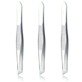 LUXXII (3 Pack) Slant Tweezers - Precision Stainless Steel Slant Tip Tweezers Hair Plucker for Hair and Eyebrows Personal Care (Silver Tone)