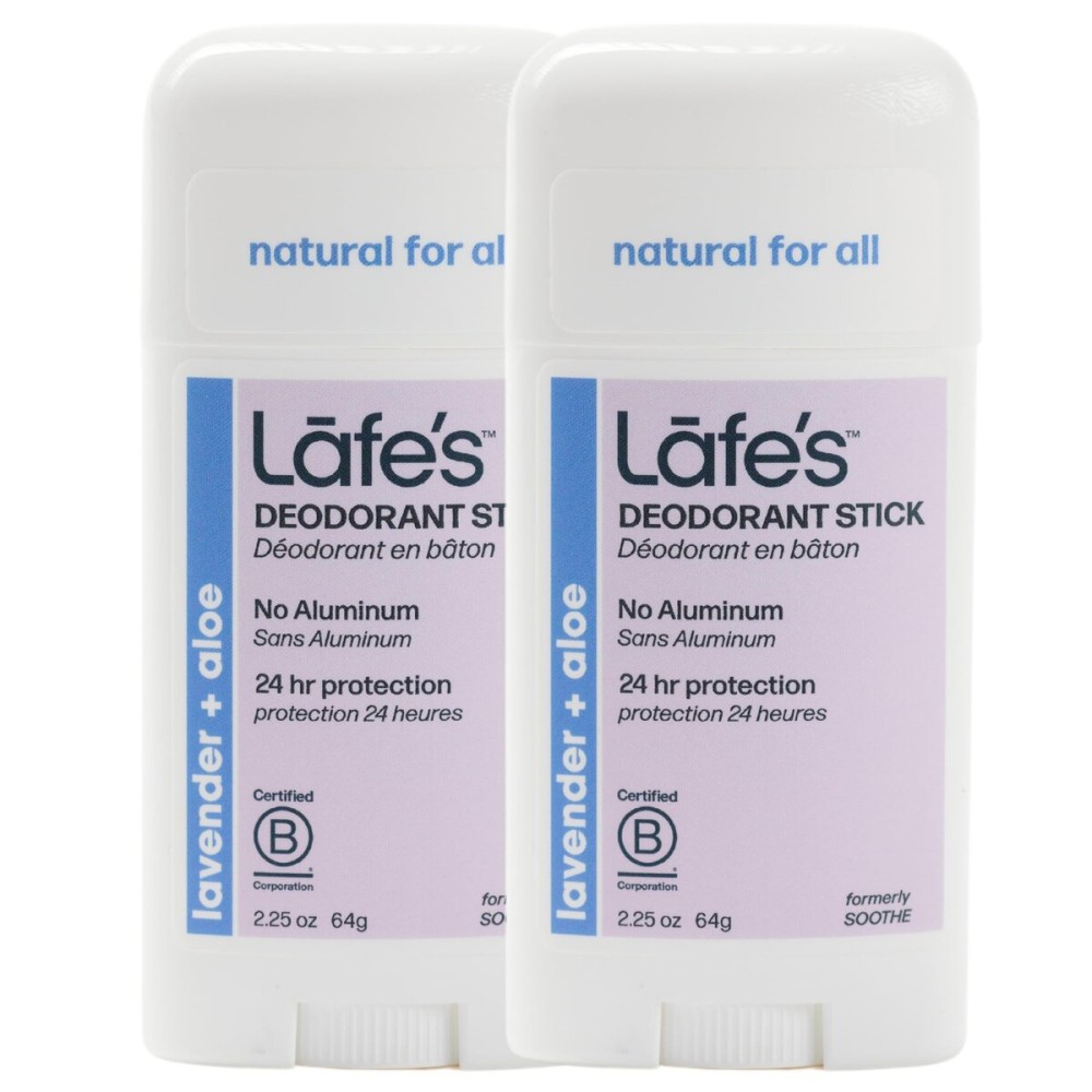 Lafe\'s Natural Deodorant | 2.25oz Aluminum Free Natural Deodorant Stick for Women & Men | Paraben Free & Baking Soda Free with 24-Hour Protection (Lavender & Aloe, 2.25 Ounce (2-Pack))