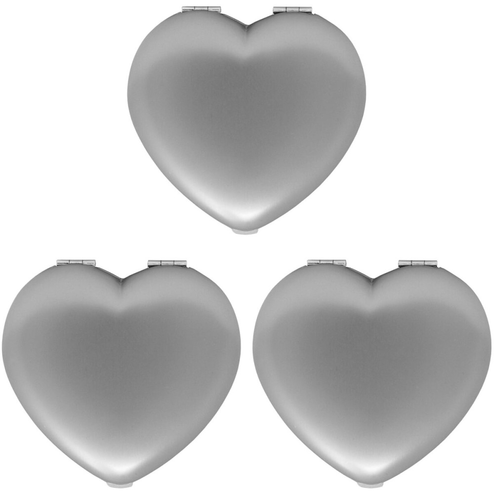 Set of 3 Contemporary Heart-Shaped Compact Mirrors with Reflective Finish (Silver)