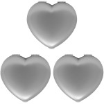Set of 3 Contemporary Heart-Shaped Compact Mirrors with Reflective Finish (Silver)