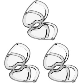 Set of 3 Contemporary Heart-Shaped Compact Mirrors with Reflective Finish (Silver)