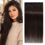Benehair One Piece Clip in Hair Extensions Human Hair Dark Brown Hair Extensions Clip in Human Hair 22inch 3/4 Full Head Straight Remy Human Hair 5 Clips